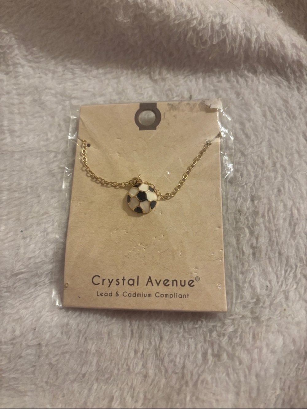 Crystal Avenue Gold Soccer Charm Necklace in Black and White